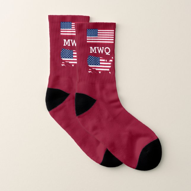 Patriotic | Monogrammed | Flag of USA Red Socks (Pair)
