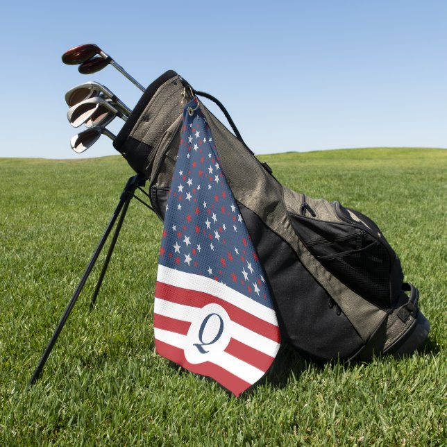 Patriotic Monogrammed Stars and Stripes  Golf Towel (Green)