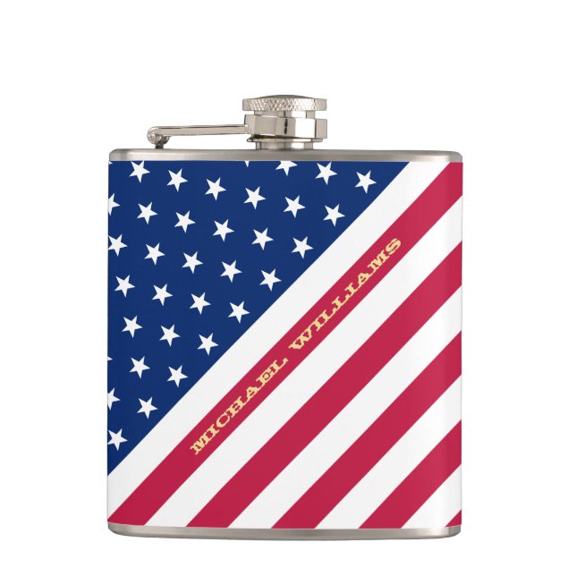 Patriotic Monogrammed Stars Stripes Red White Blue Flask (Front)