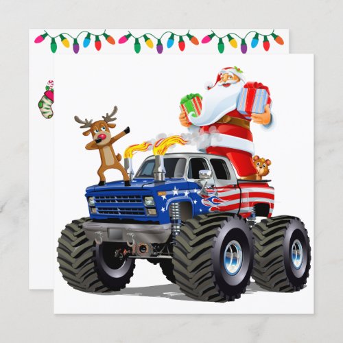 Patriotic  Monster Truck Christmas Invitation