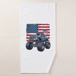 Patriotic Monster Truck Vintage Engraving Design_1 Bath Towel