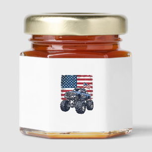 Patriotic Monster Truck Vintage Engraving Design_1 Honey Jar Favors