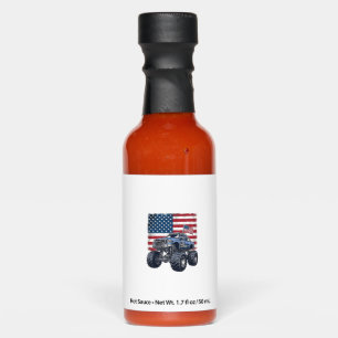Patriotic Monster Truck Vintage Engraving Design_1 Hot Sauces