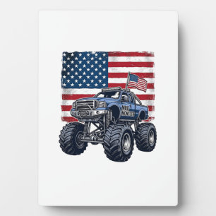Patriotic Monster Truck Vintage Engraving Design_1 Plaque