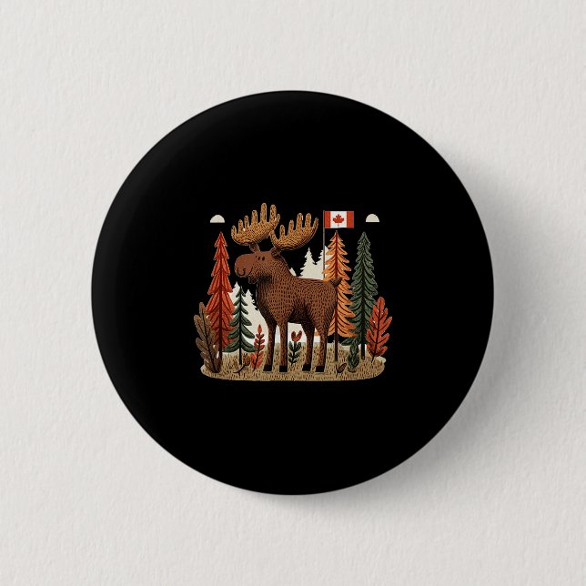 Patriotic Moose Costume With Canada Flag  Button (Front)