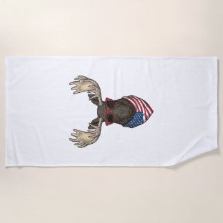 Patriotic Moose Sunglasses Vintage Vector Design_1 Beach Towel