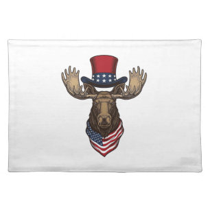 Patriotic Moose Vintage Engraving Vector Design_1 Cloth Placemat