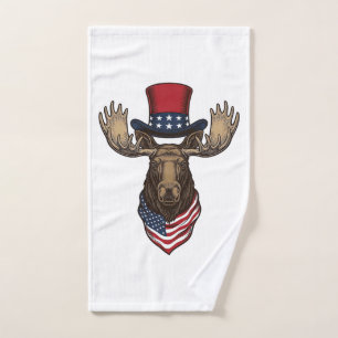 Patriotic Moose Vintage Engraving Vector Design_1 Hand Towel