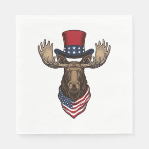 Patriotic Moose Vintage Engraving Vector Design_1 Napkins