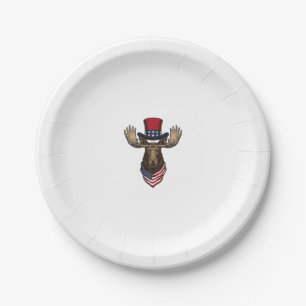 Patriotic Moose Vintage Engraving Vector Design_1 Paper Plates