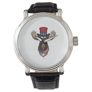 Patriotic Moose Vintage Engraving Vector Design_1 Watch