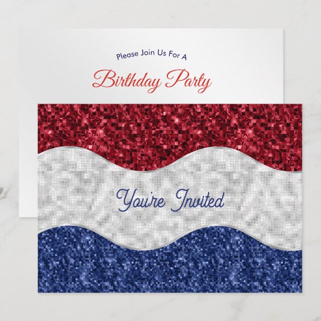 Patriotic Mosaic Waves Birthday Invitation (Front/Back)