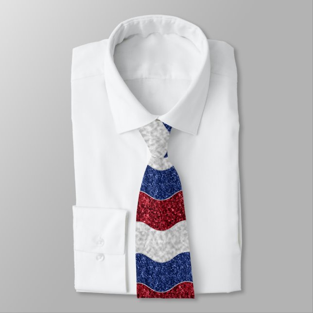 Patriotic Mosaic Waves Neck Tie (Tied)
