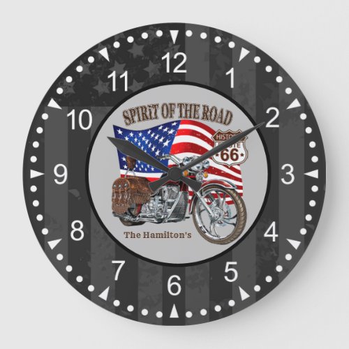 Patriotic Motorcycle American Flag With Name Large Clock