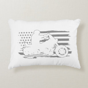 Patriotic Motorcycle Vintage American Flag Biker Accent Pillow