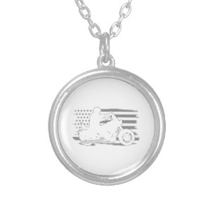 Patriotic Motorcycle Vintage American Flag Biker Silver Plated Necklace