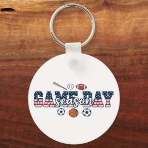 Patriotic Multi Sport Game Day Season American Fla Keychain