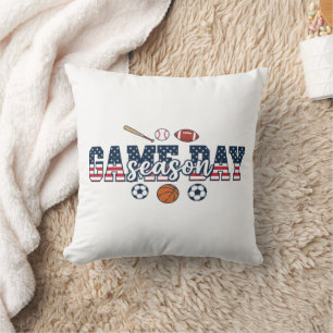 Patriotic Multi Sport Game Day Season American Fla Throw Pillow