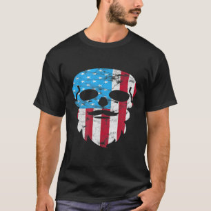 Patriotic Mustache Beard Skull July 4th T-Shirt