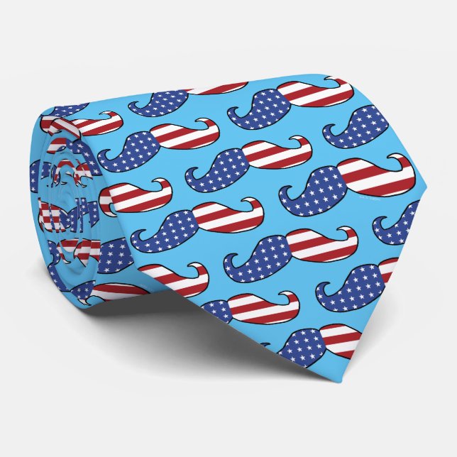 Patriotic Mustache Pattern Neck Tie (Rolled)