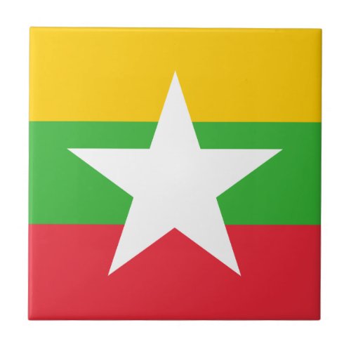 Patriotic Myanmar Flag Ceramic Tile