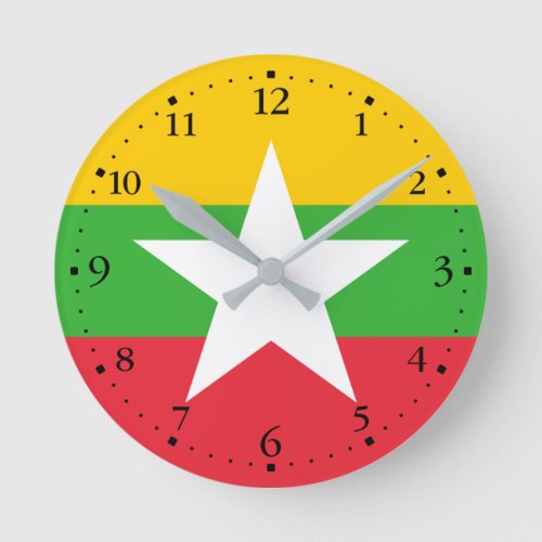 Patriotic Myanmar Flag Round Clock