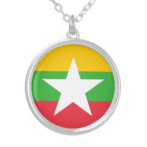 Patriotic Myanmar Flag Silver Plated Necklace