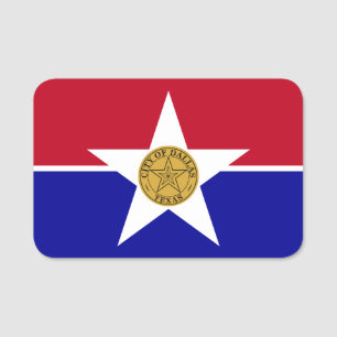 Patriotic name tag with flag of Dallas