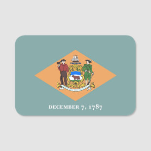 Patriotic name tag with flag of Delaware, USA