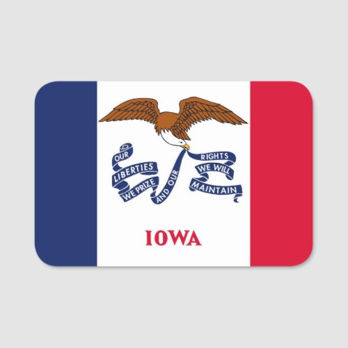 Patriotic name tag with flag of Iowa USA