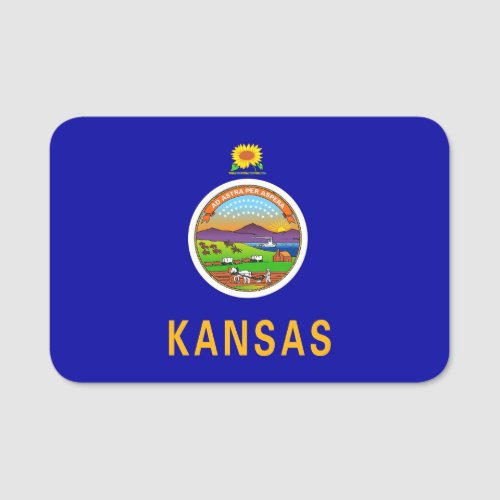 Patriotic name tag with flag of Kansas USA