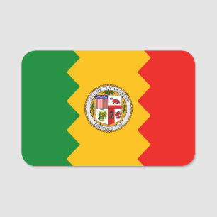 Patriotic name tag with flag of Los Angeles City