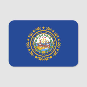 Patriotic name tag with flag of New Hampshire