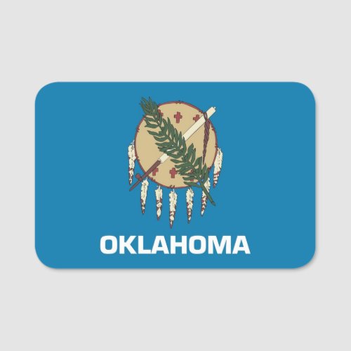 Patriotic name tag with flag of Oklahoma