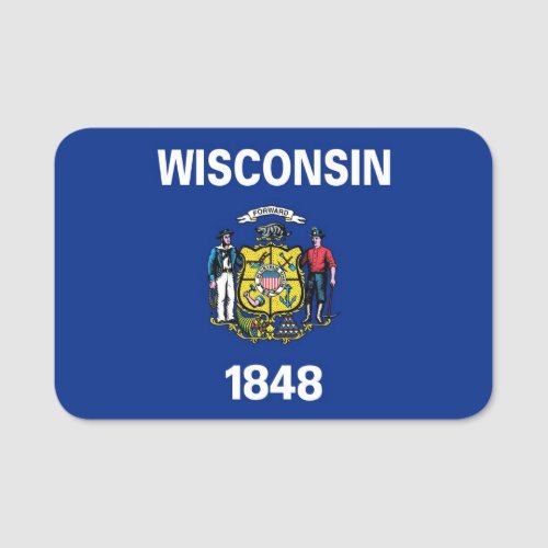 Patriotic name tag with flag of Wisconsin State