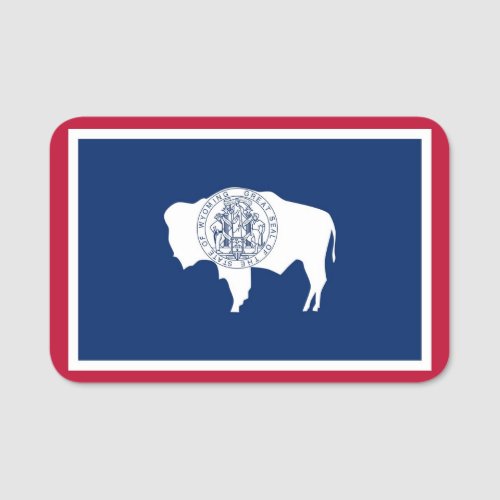 Patriotic name tag with flag of Wyoming State