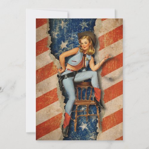 Patriotic Naughty CowGirl  July 4th Party invites