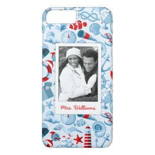 Patriotic Nautical Pattern Your Photo & Name iPhone 8 Plus/7 Plus Case