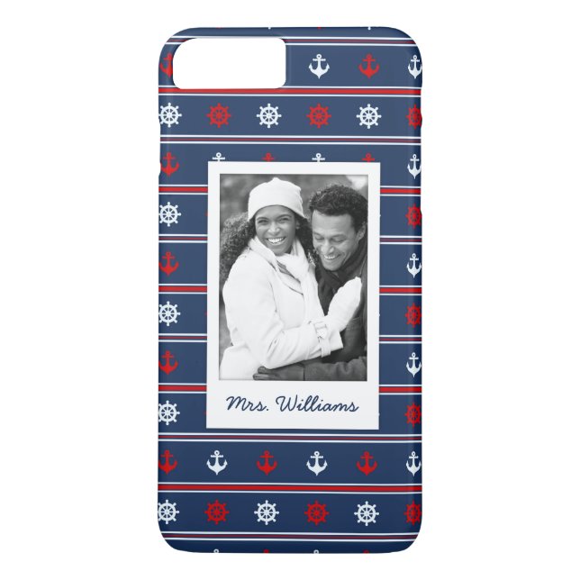 Patriotic Nautical Pattern | Your Photo & Name Case-Mate iPhone Case (Back)