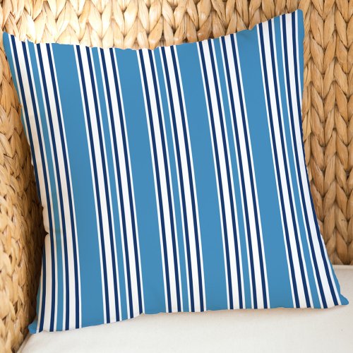 Patriotic Navy Blue and White Stripes Pattern Outdoor Pillow