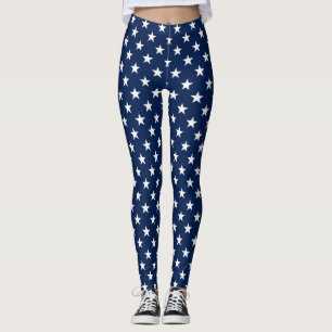 Patriotic Navy Blue Blue USA Flag Stars Pattern Leggings