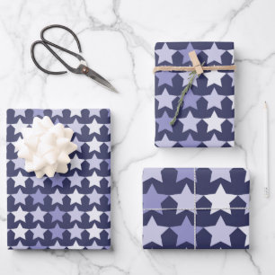 Patriotic Navy Blue Stars Wrapping Paper Sheets