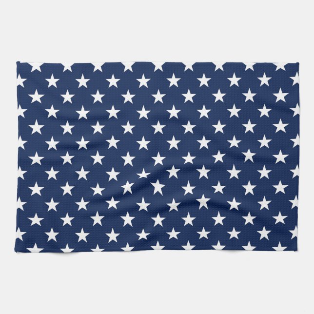 Patriotic Navy Blue USA Flag Stars Pattern Kitchen Towel (Horizontal)