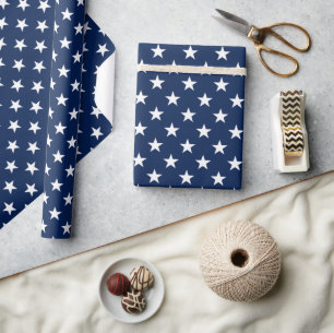 Patriotic Navy Blue USA Flag Stars Pattern Wrapping Paper