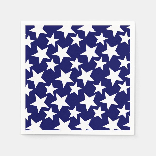 Patriotic Navy Blue w White Stars Paper Napkins (Front)
