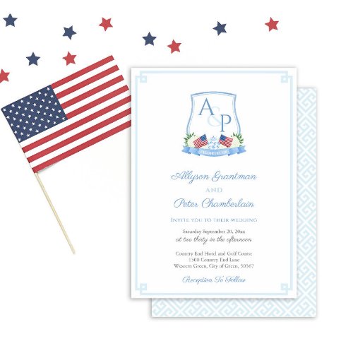 Patriotic New England Hydrangea Wedding Crest Invitation