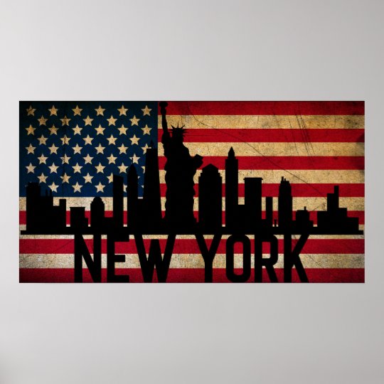 Patriotic New York Skyline American Flag Poster | Zazzle