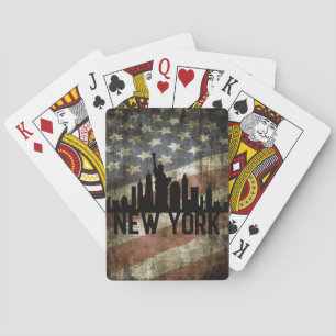 Patriotic New York Skyline Vintage American Flag Poker Cards