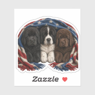 Patriotic Newfie Puppies – Customizable Sticker