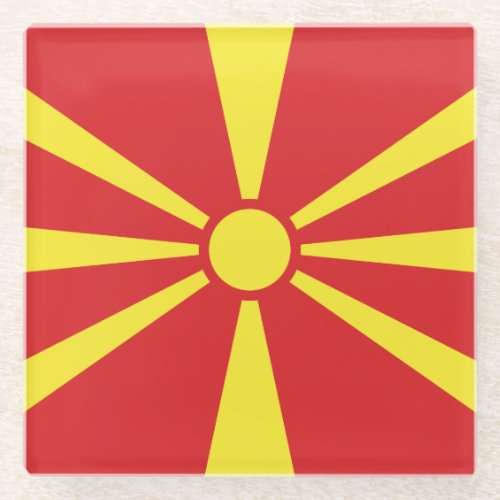 Patriotic North Macedonia Flag Glass Coaster